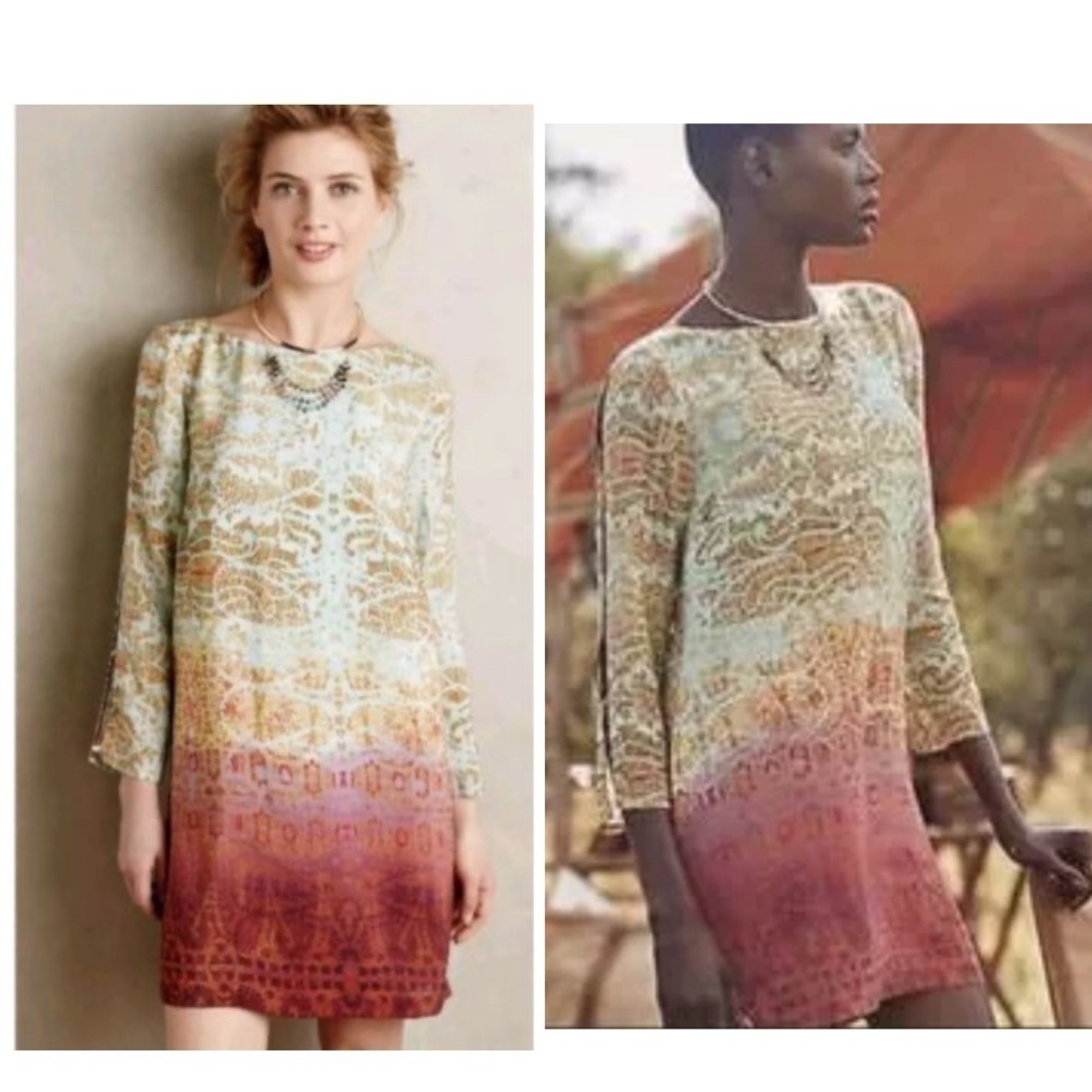Anthropologie Maeve 100% silk Cleome dress